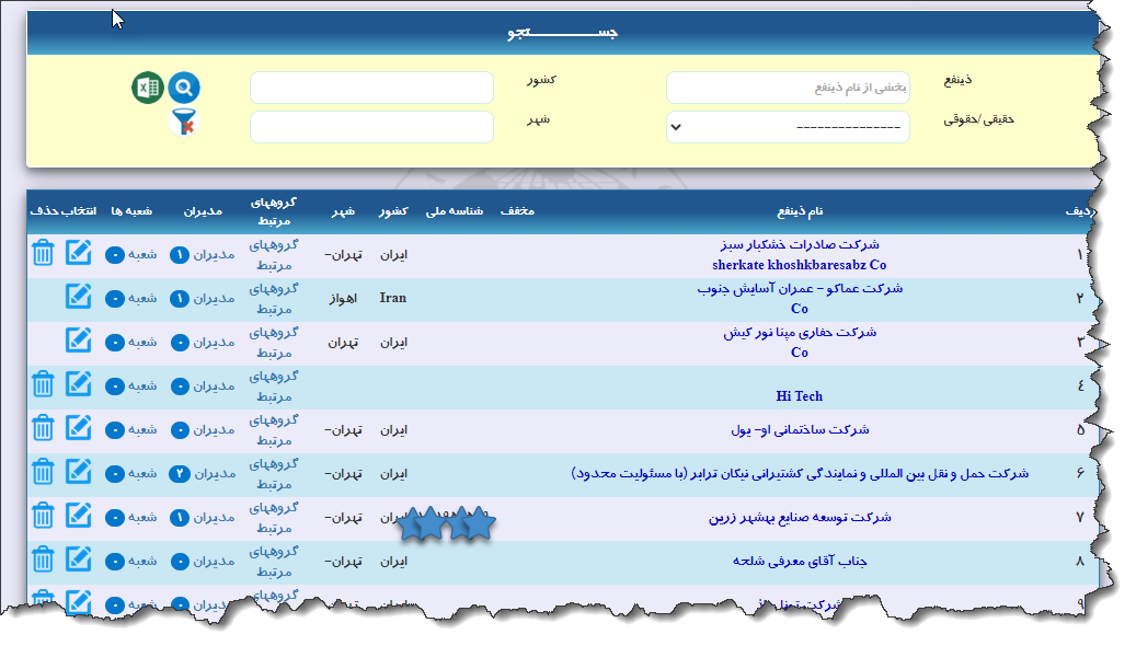 اطلاعات ذینفعان و مشتریان